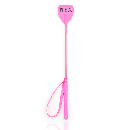 Second full view of pink Lexan riding crop showing compact 18.3-inch length