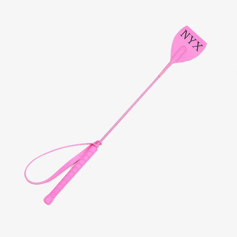 Pink Lexan riding crop full view showing polycarbonate handle and triangular tip