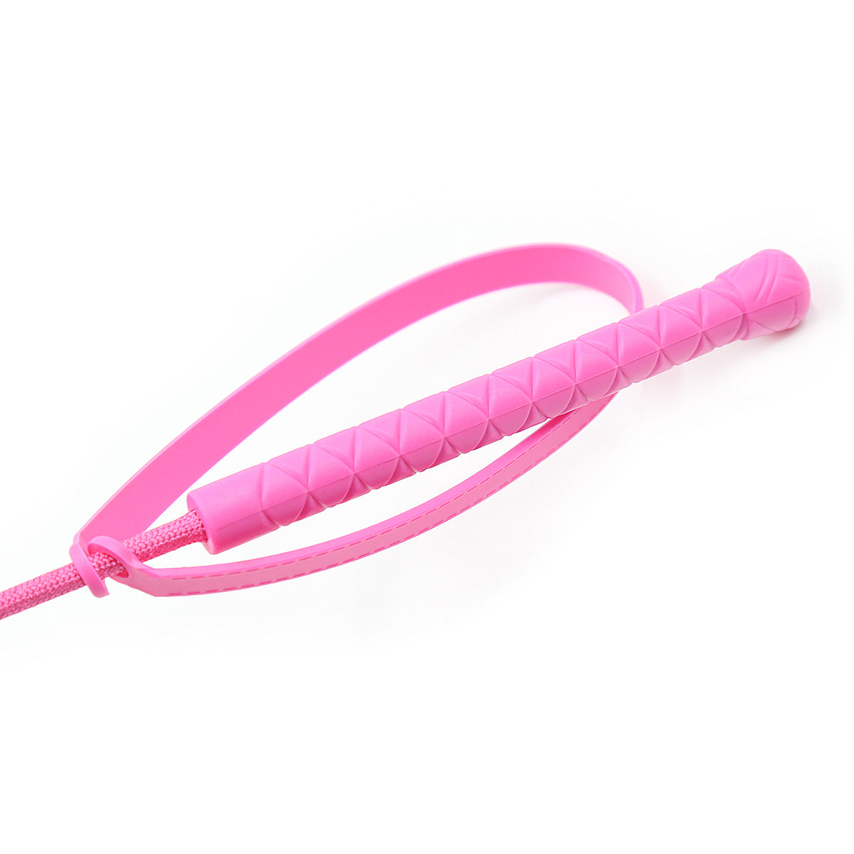 Close-up of pink Lexan polycarbonate handle on riding crop
