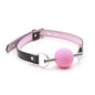Pink metal silicone ball gag full front view