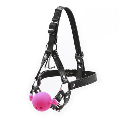 Pink silicone ball nose hook muzzle gag full view