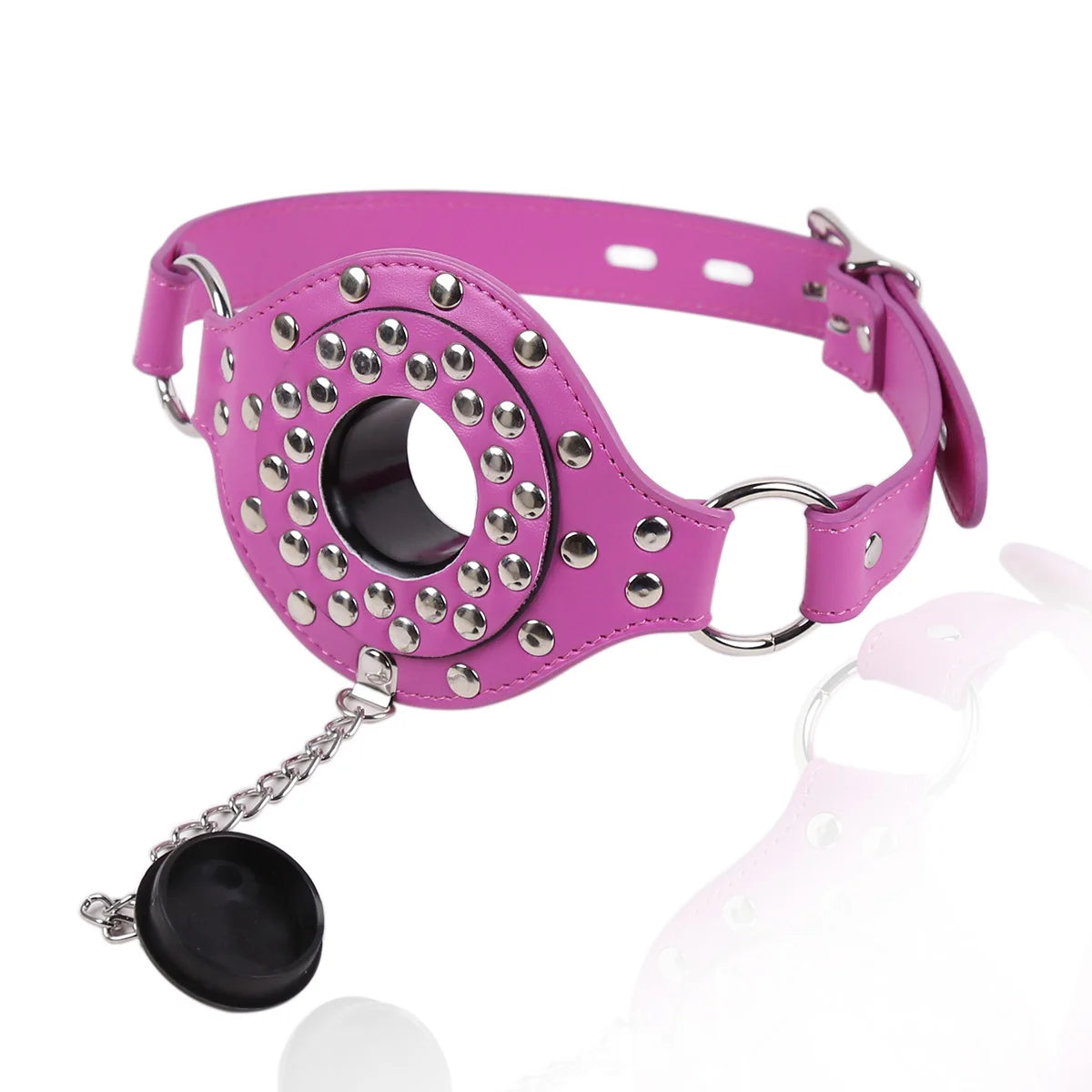 pink pet play muzzle gag full view highlighting character styling