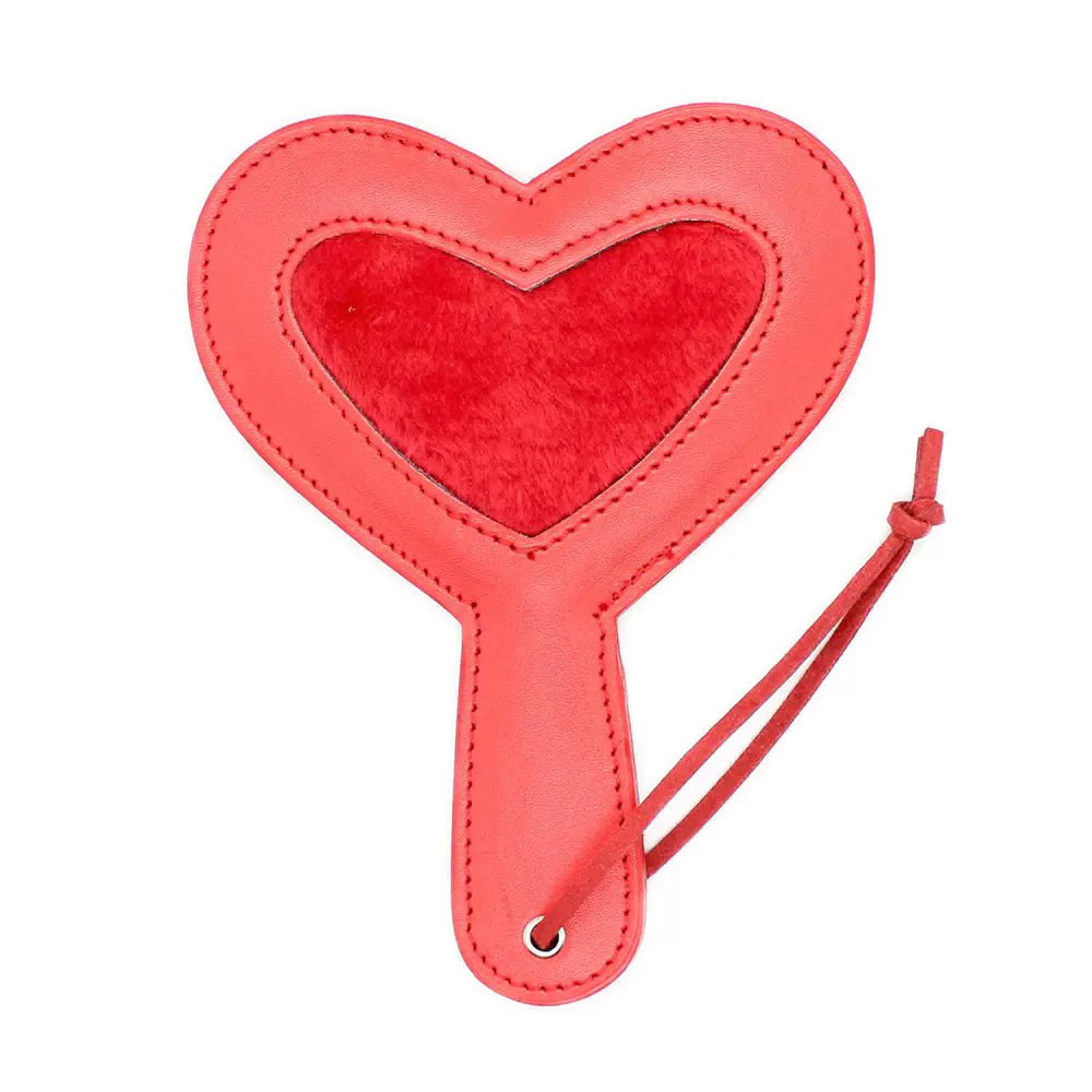 Plush Heart Paddle — Fuzzy Center Faux Leather Frame