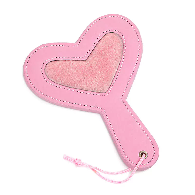 Pink plush heart spanking paddle full view