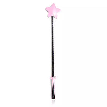 Front view of pink star riding crop showing 24.8-inch length