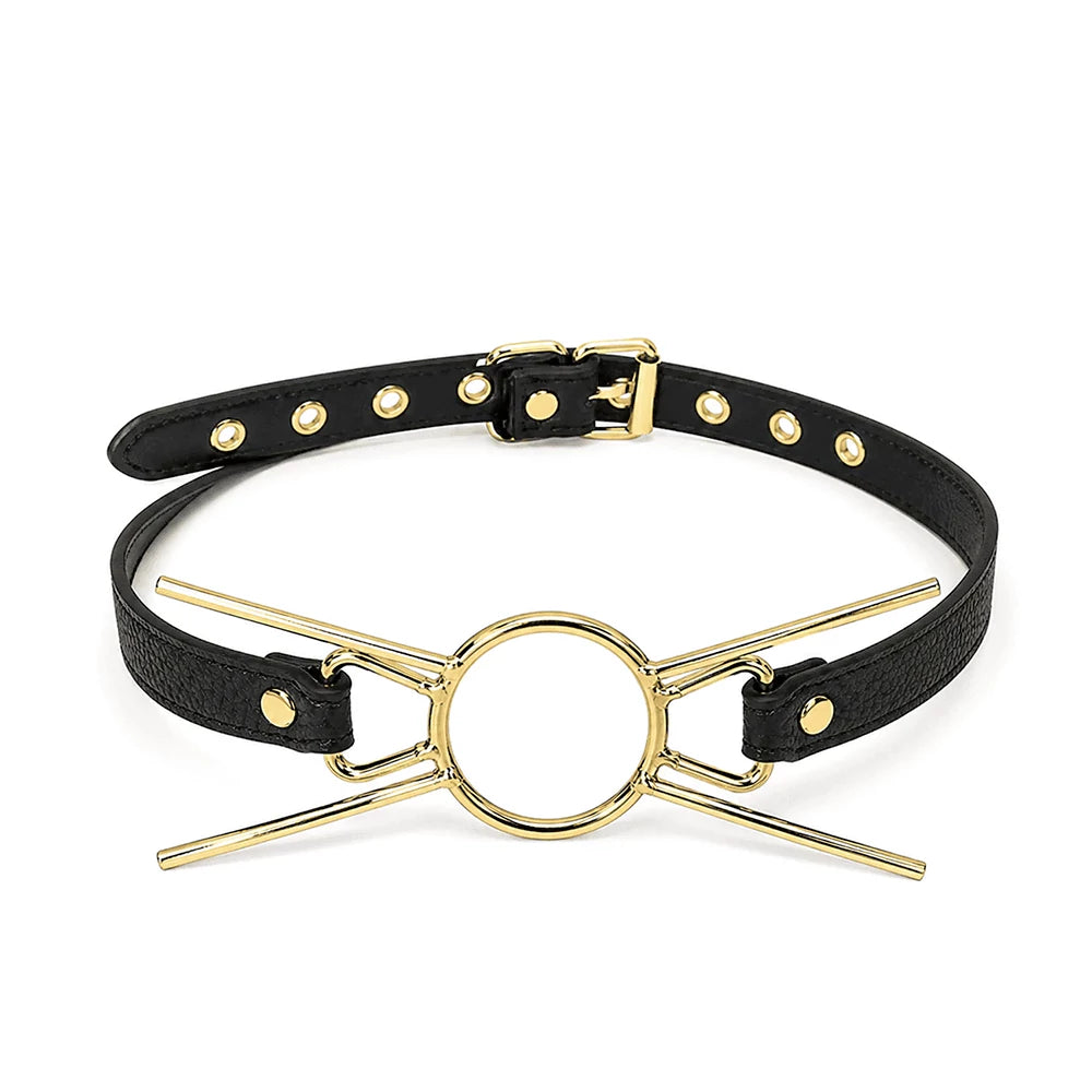 Premium Mundknebel mit offenem Ring – Edelstahl-O-Ring mit vier stabilisierenden Stangen Gold und Schwarz Fortschrittliche Bondage