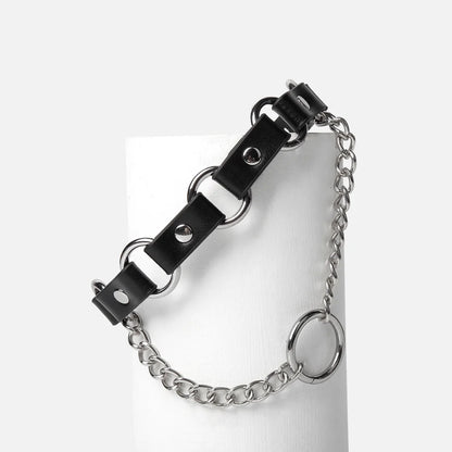 Punk studded leather collar worn front view
