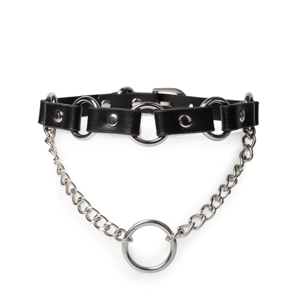Front view of studded leather punk collar