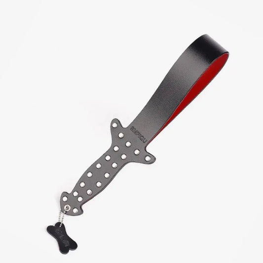 Punk studded leather slapper paddle full view