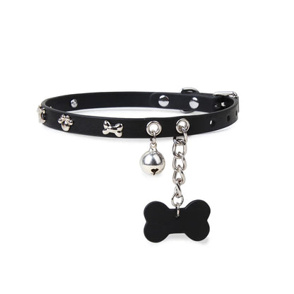 Puppy bone leather BDSM collar full front view