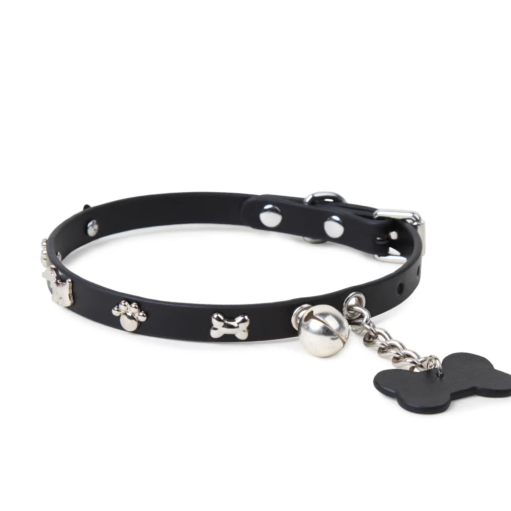 Angled perspective of leather puppy collar