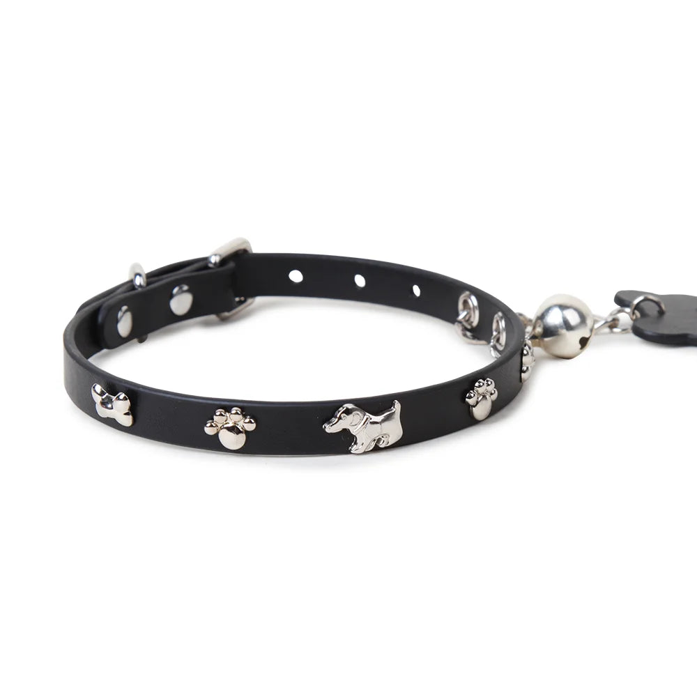 Left side view of leather puppy collar