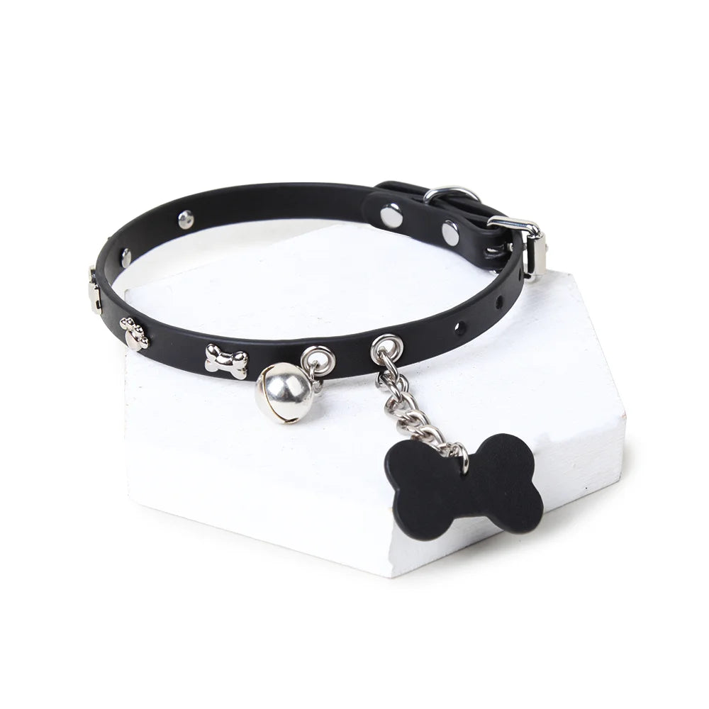 Puppy bone leather collar styled scene