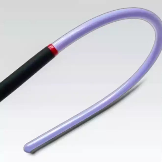 Purple acrylic discipline cane bent to demonstrate flexible cane structure