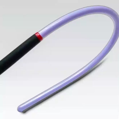 Purple acrylic discipline cane bent to demonstrate flexible cane structure
