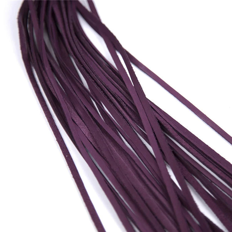 Purple leather flogger with glass handle full view