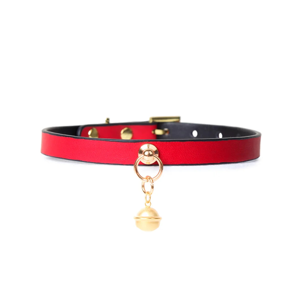 red and black genuine leather collar without chain attachment