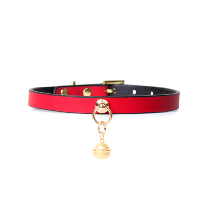 red and black genuine leather collar without chain attachment