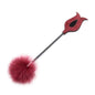 Red feather teasing BDSM crop full view with feather tip and suede slapper