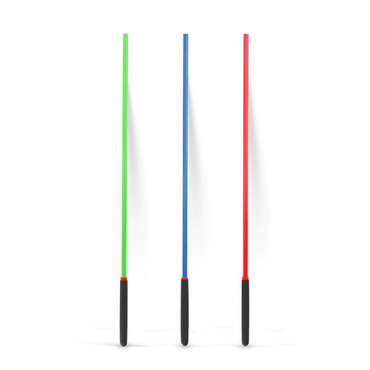 Red, green and blue opaque canes on a white background