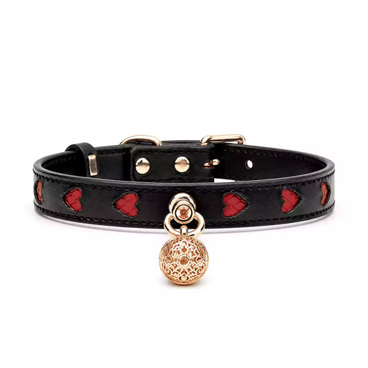 Red Heart Cutout Leather BDSM Collar
