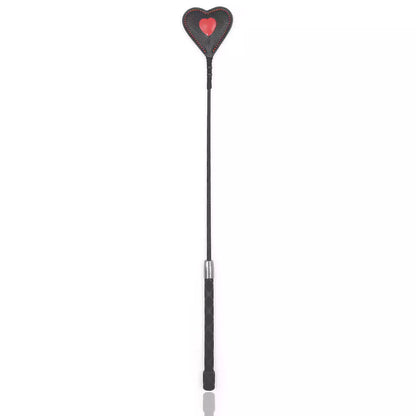 Front view of red heart riding crop showing 20.1-inch length