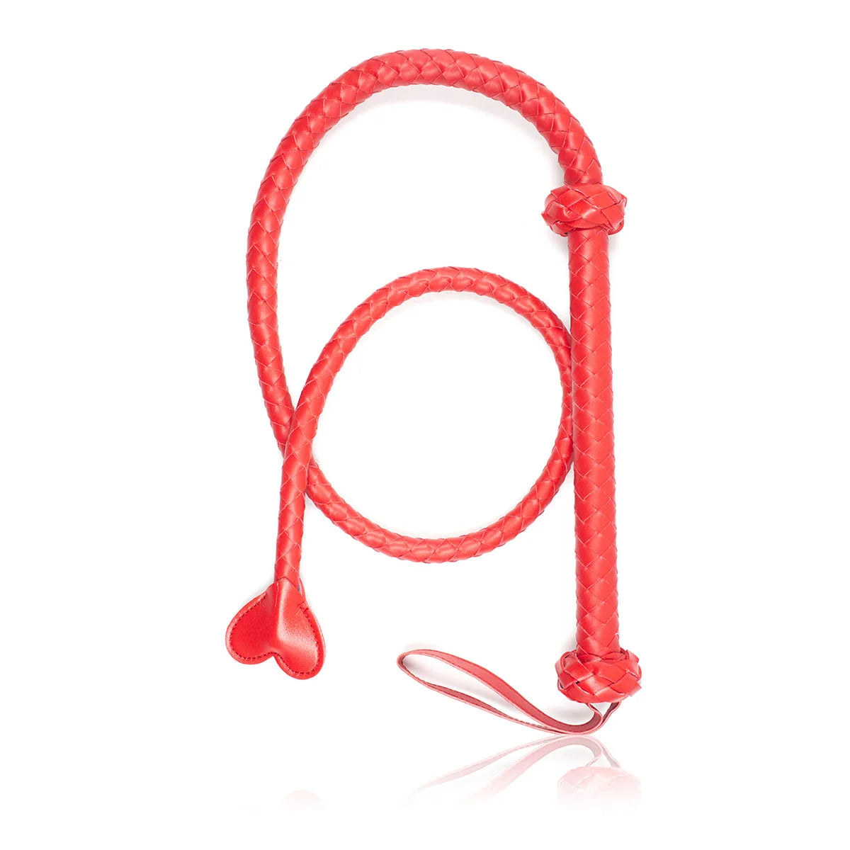 Red Heart Tip Long BDSM Whip full view