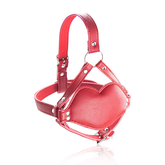 Red lips dildo gag muzzle full front view