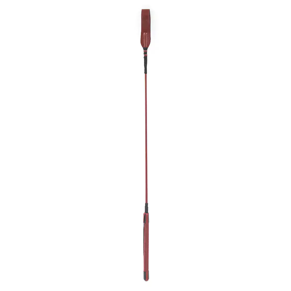 Front view of red long riding crop showing full length alignment
