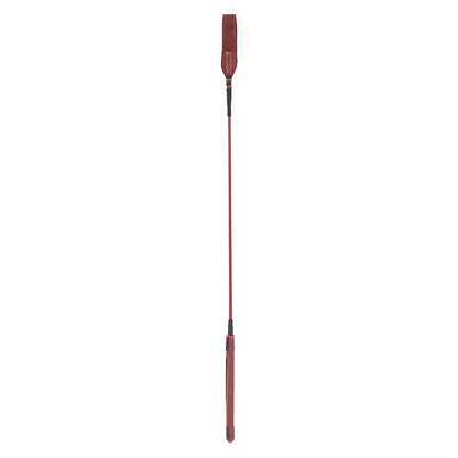 Front view of red long riding crop showing full length alignment