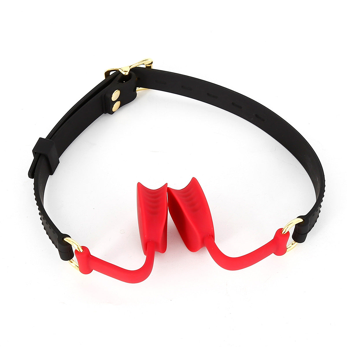 Red open throat silicone ball gag full front view