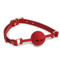 red vented ball gag designed for breath-aware restraint and visual drool play