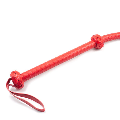 Close-up of red whip shaft and handle connection