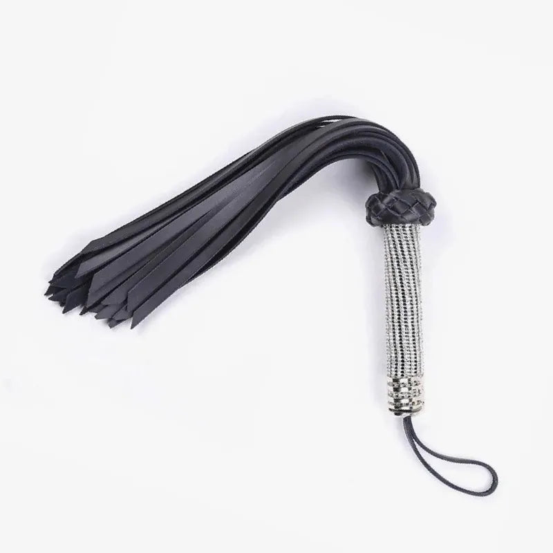 Rhinestone handle leather flogger full front view