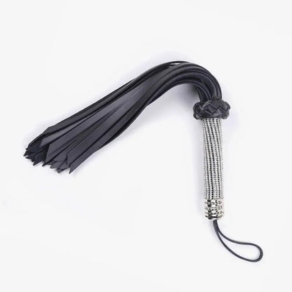 Rhinestone handle leather flogger full front view
