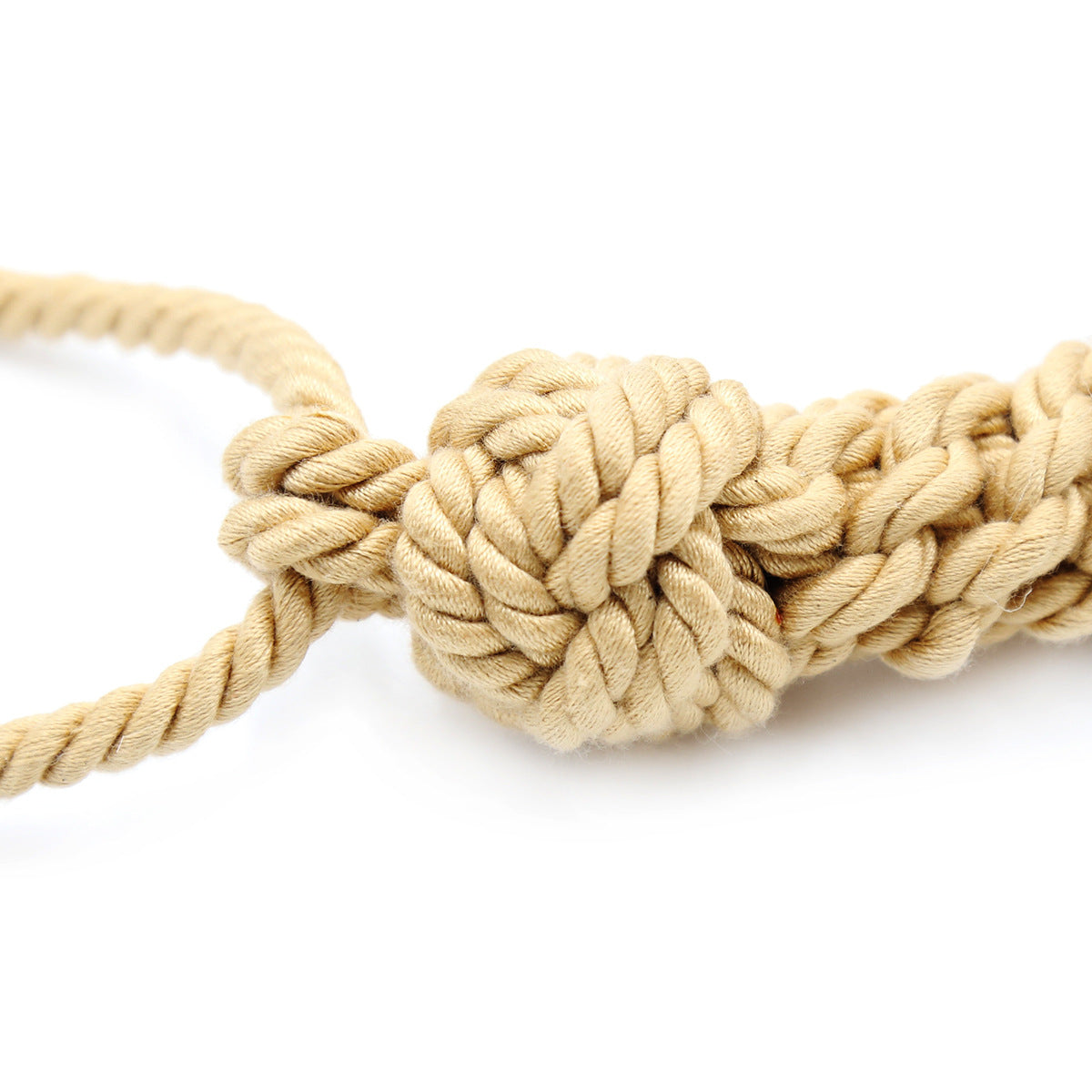 Close-up detail of the handcrafted natural jute weaving on the BDSM ball gag