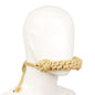 Front view of the rope woven BDSM ball gag when worn
