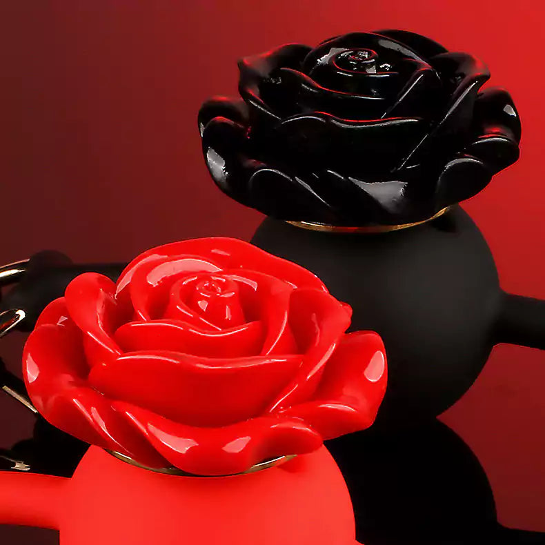 Close-up detail of the rose silicone ball gag