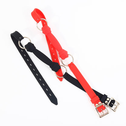 Black and red silicone bone bar gags shown together to display the two color options