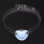 Blue silicone pacifier restraint gag with clear PVC strap