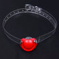 Red silicone pacifier restraint gag with transparent PVC strap