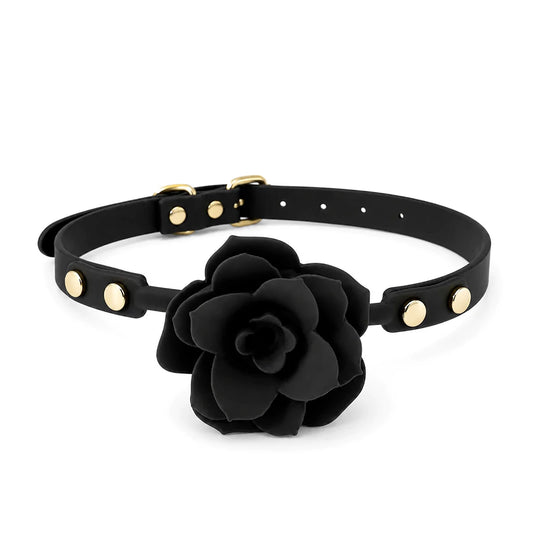 Silikon Rosen Ballknebel — 3D-modelliertes Rosenmundstück aus Kunstleder in Schwarz, Rot, Magenta oder Lila
