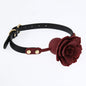 Dark red silicone rose ball gag with 3D sculpted rose shown in a front view