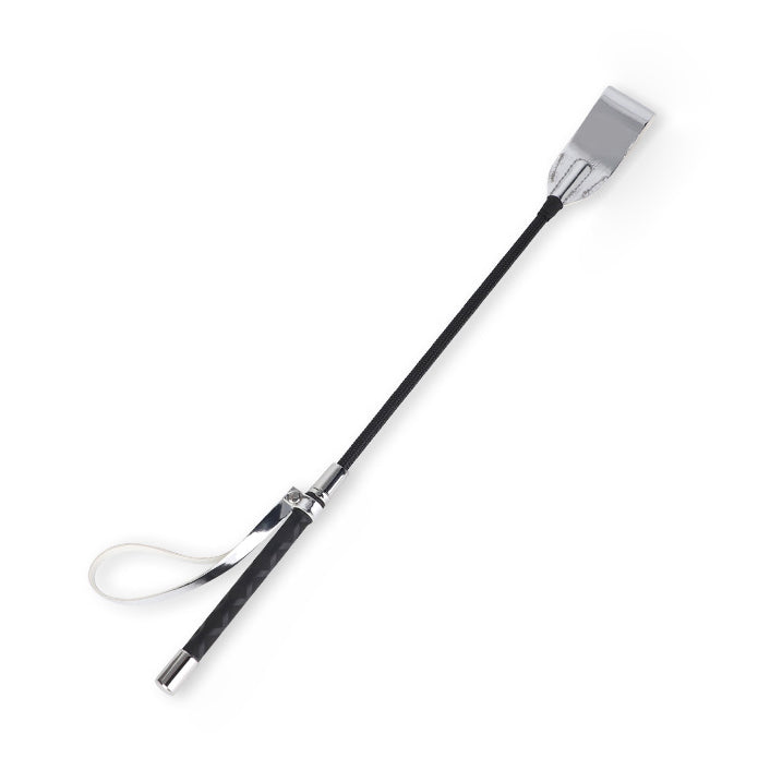 Silver metallic riding crop on white background