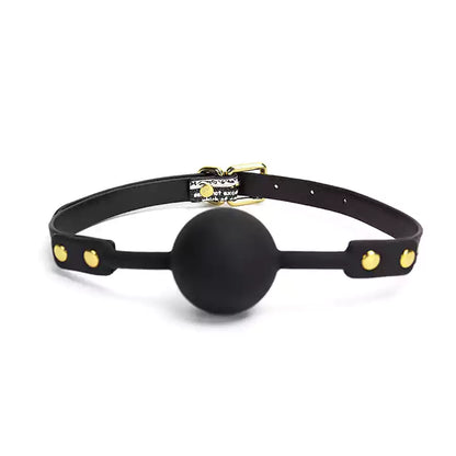 Black soft silicone ball gag with 1.57-inch ball and letter print shown in a product view