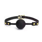 Black soft silicone ball gag with 1.57-inch ball and letter print shown in a product view