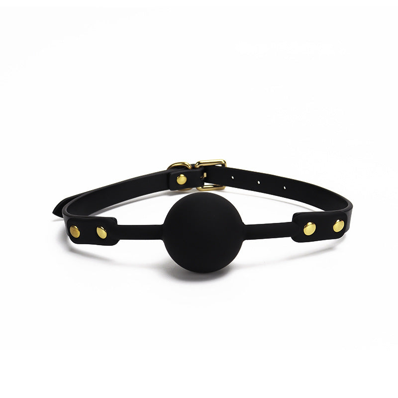 Black soft silicone ball gag with 1.57-inch ball shown in a product view