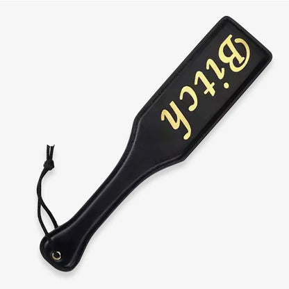Pala para nalgadas "Black Gold-Letter" — Cuero de PU, Diseño con letras doradas