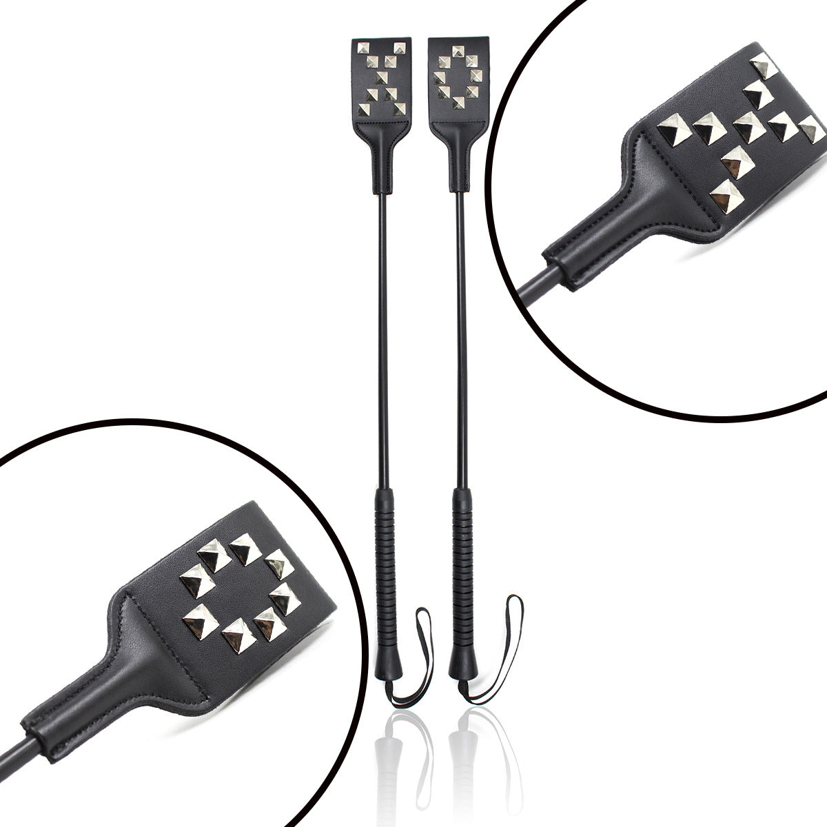 XO double-side stud pattern rubber handle riding crop full view