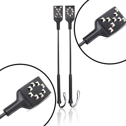 XO double-side stud pattern rubber handle riding crop full view
